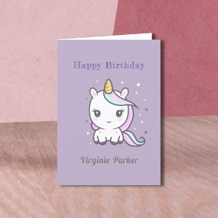 Tarjeta de cumpleaños púrpura Cute Unicorn