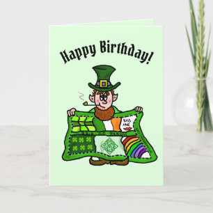 Tarjeta de cumpleaños Quilt & Leprechaun