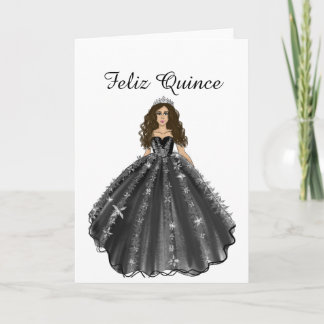 Tarjeta de cumpleaños Quince negra Feliz Quinceañe