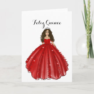Tarjeta de cumpleaños Quinceañera Roja - Feliz Qui