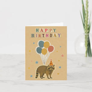 Tarjeta de cumpleaños Raccoon sobre fondo Kraft