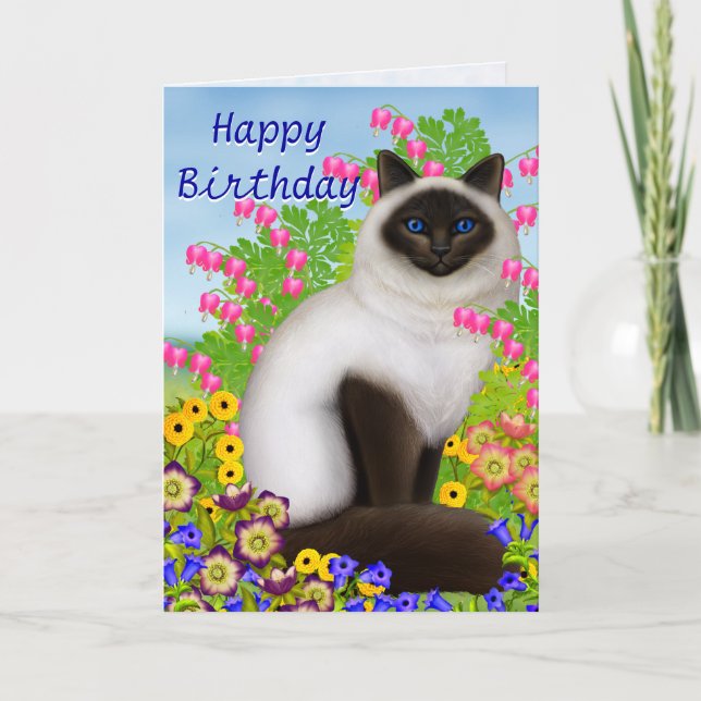 Tarjeta de cumpleaños Ragdoll Cat in Garden Flower (Anverso)