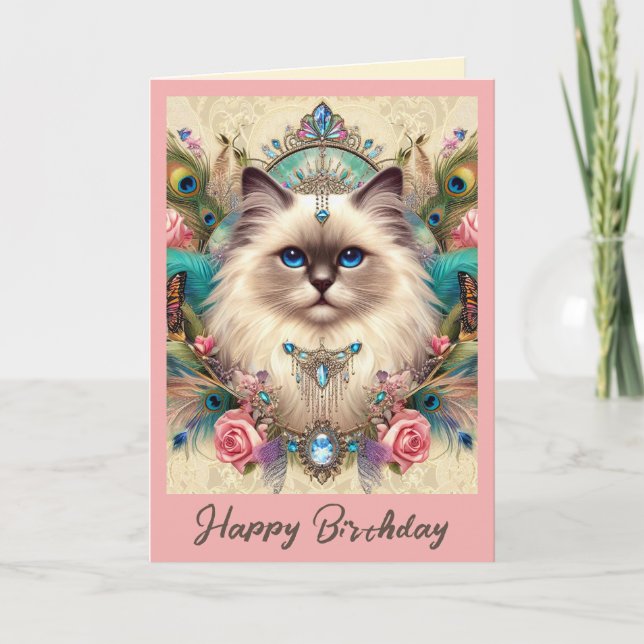Tarjeta de cumpleaños Ragdoll deseándole un día má (Anverso)