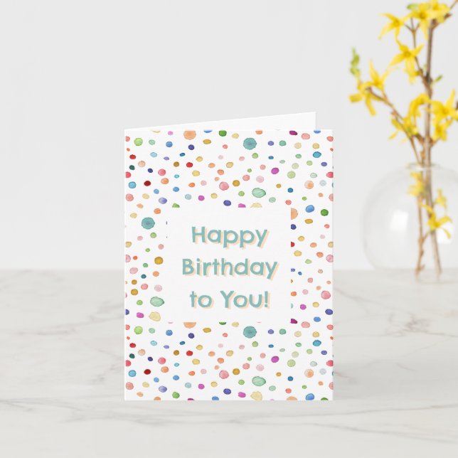 Tarjeta de cumpleaños Rainbow Confetti Watercolor  (flor amarilla)