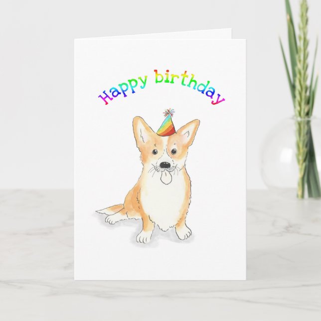 Tarjeta de cumpleaños Rainbow corgi (Anverso)