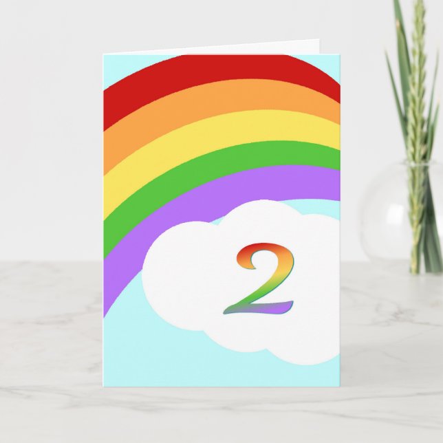 Tarjeta de cumpleaños Rainbow para 2 años (Anverso)
