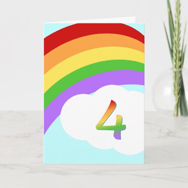 Tarjeta de cumpleaños Rainbow para 4 años (Anverso)