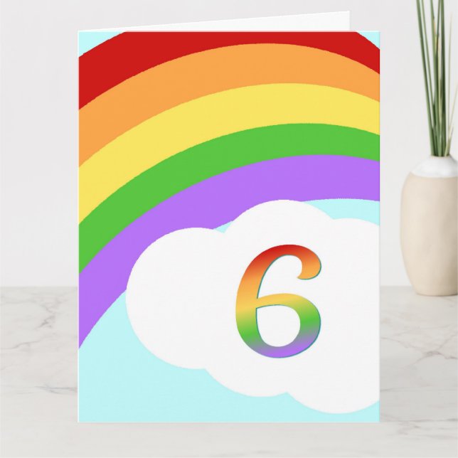 Tarjeta de cumpleaños Rainbow para 6 años (Anverso)
