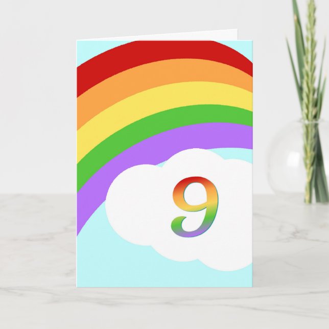 Tarjeta de cumpleaños Rainbow para 9 años (Anverso)