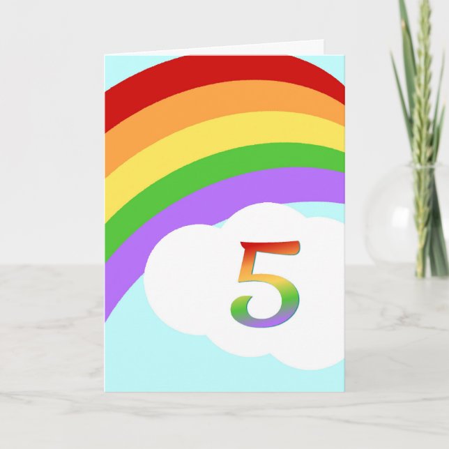 Tarjeta de cumpleaños Rainbow para niño de 5 años (Anverso)