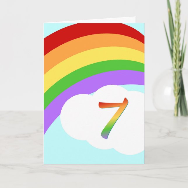 Tarjeta de cumpleaños Rainbow para niño de 7 años (Anverso)