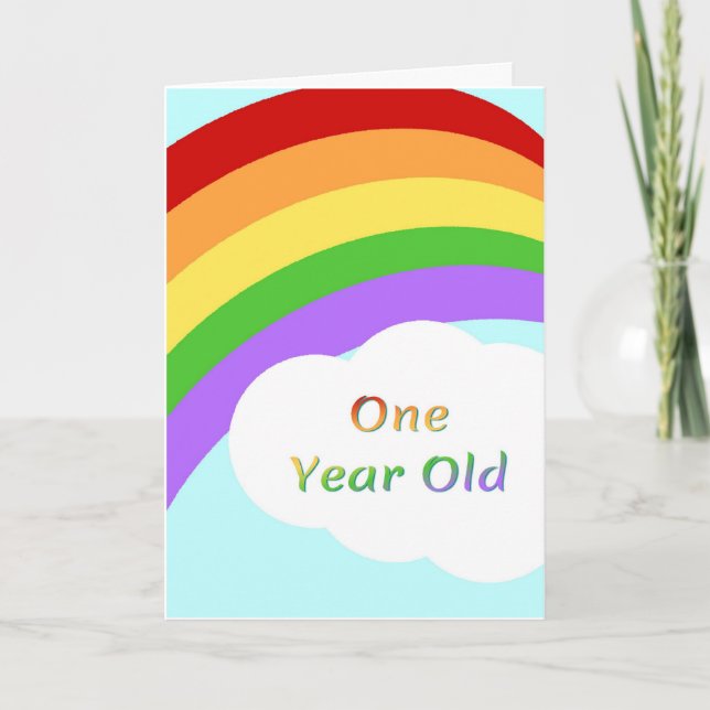 Tarjeta de cumpleaños Rainbow para un año de edad (Anverso)