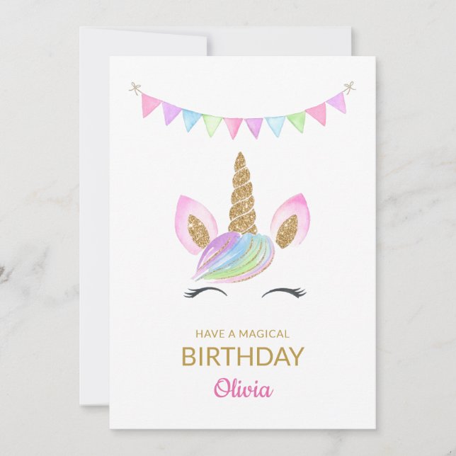Tarjeta de cumpleaños Rainbow Pastel Magical Unico (Anverso)