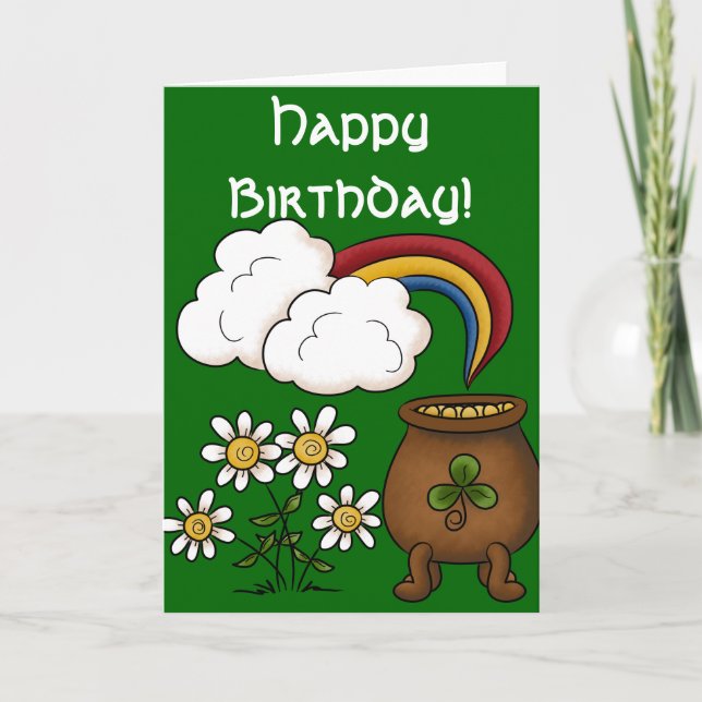 Tarjeta de cumpleaños Rainbow Pot o' Gold Happy Ma (Anverso)