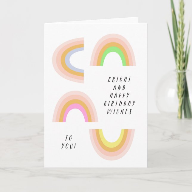 Tarjeta de cumpleaños Rainbows, moderna, brillante (Anverso)