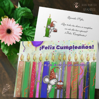 Tarjeta de Cumpleaños Ratón Lindo y Velas de Color