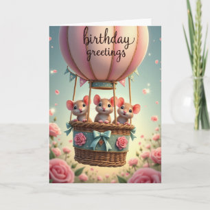 Tarjeta de cumpleaños ratones globo aerostático al
