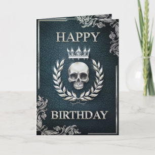 Tarjeta de cumpleaños real cian y plateado del rey