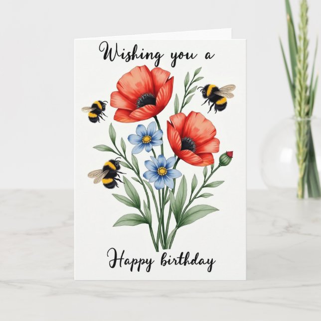 Tarjeta de cumpleaños Red Blue Bloom (Anverso)