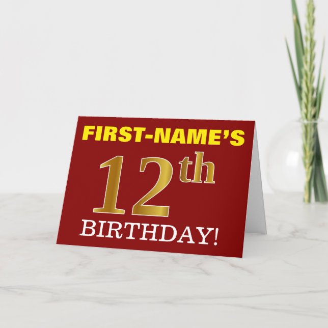 Tarjeta de cumpleaños Red, Imitation Gold "12th BI (Anverso)