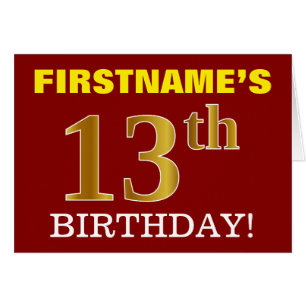 Tarjeta de cumpleaños Red, Imitation Gold "13th BI