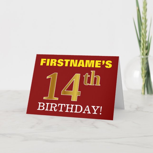 Tarjeta de cumpleaños Red, Imitation Gold "14th BI (Anverso)