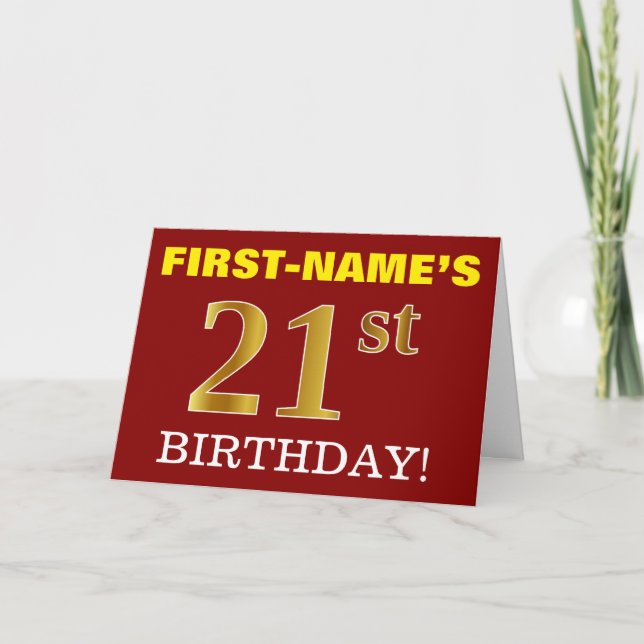 Tarjeta de cumpleaños Red, Imitation Gold "21st BI (Anverso)
