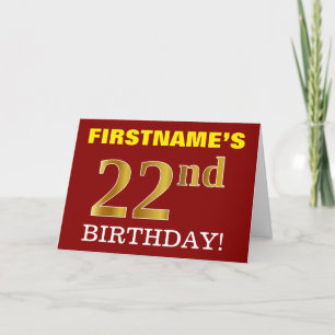 Tarjeta de cumpleaños Red, Imitation Gold "22nd BI