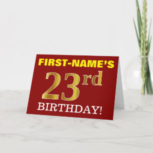 Tarjeta de cumpleaños Red, Imitation Gold "23rd BI