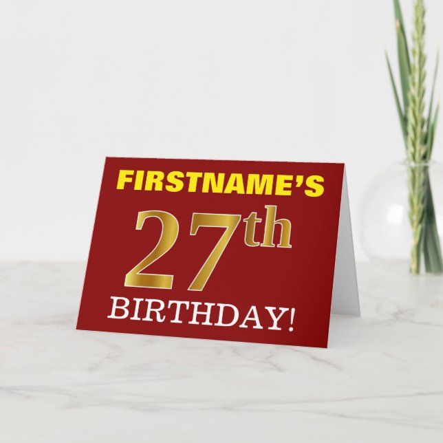 Tarjeta de cumpleaños Red, Imitation Gold "27th BI (Anverso)