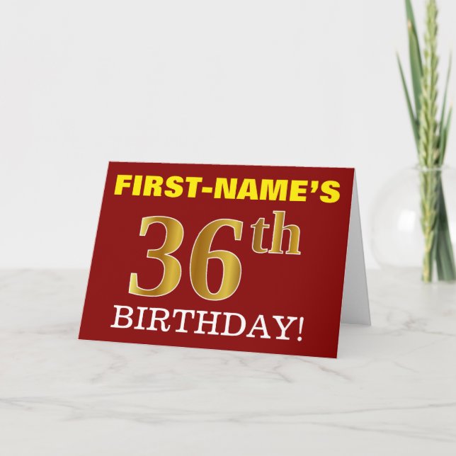 Tarjeta de cumpleaños Red, Imitation Gold "36th BI (Anverso)