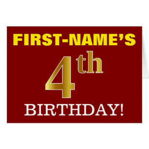 Tarjeta de cumpleaños Red, Imitation Gold "4th BIR
