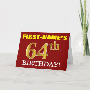 Tarjeta de cumpleaños Red, Imitation Gold "64th BI