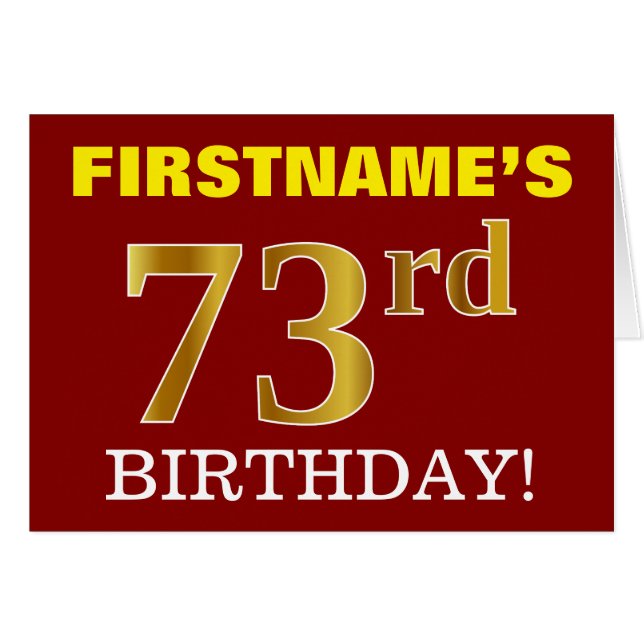 Tarjeta de cumpleaños Red, Imitation Gold "73rd BI (Anverso (Horizontal))