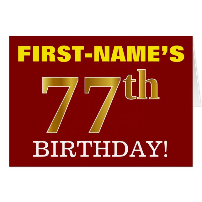 Tarjeta de cumpleaños Red, Imitation Gold "77th BI (Anverso (Horizontal))
