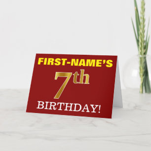 Tarjeta de cumpleaños Red, Imitation Gold "7th BIR