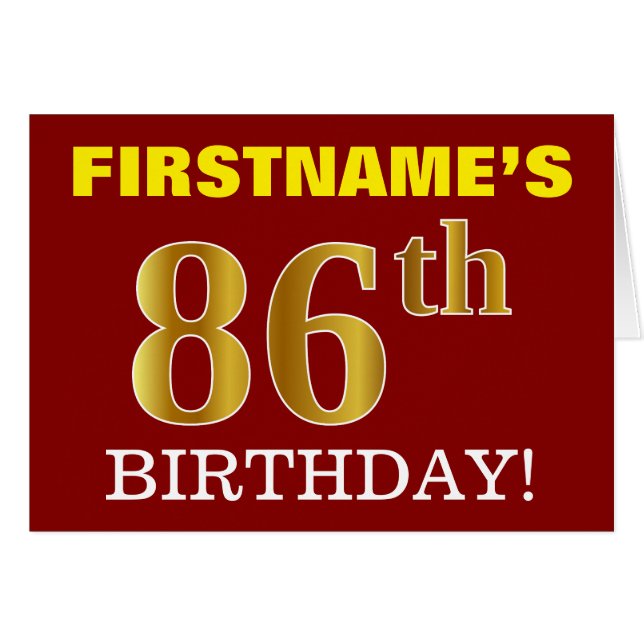 Tarjeta de cumpleaños Red, Imitation Gold "86th BI (Anverso (Horizontal))