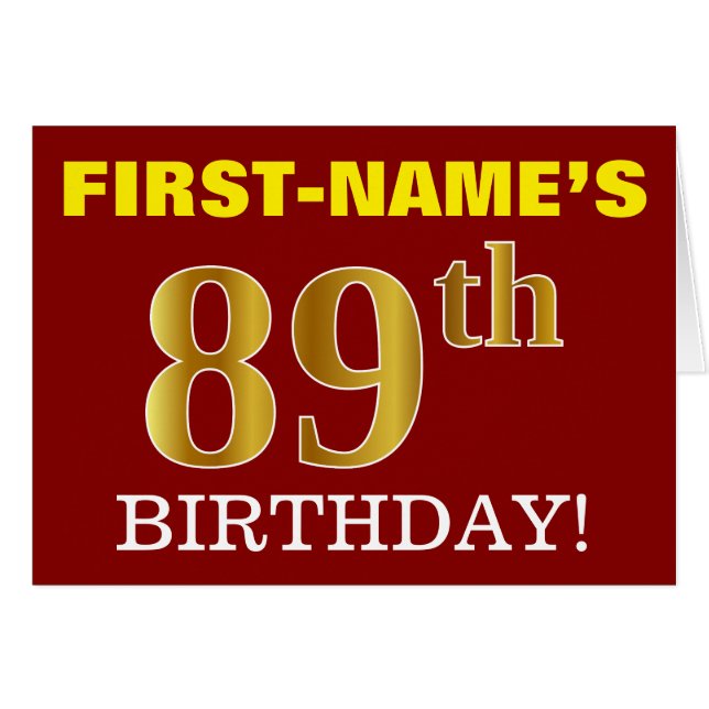 Tarjeta de cumpleaños Red, Imitation Gold "89th BI (Anverso (Horizontal))