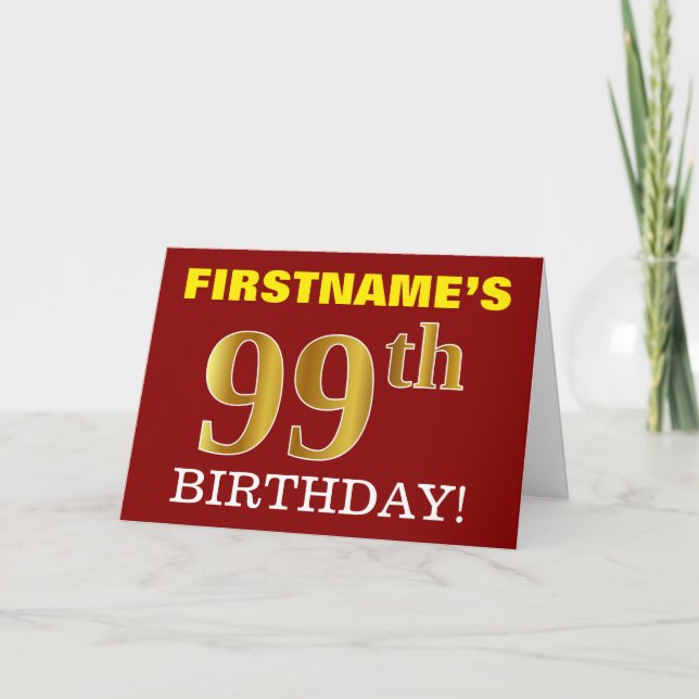 Tarjeta de cumpleaños Red, Imitation Gold "99th BI (Anverso)