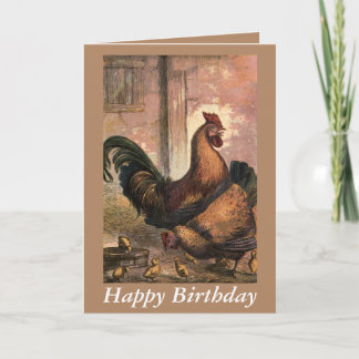 Tarjeta de cumpleaños Red Rooster, Hen y Chicks