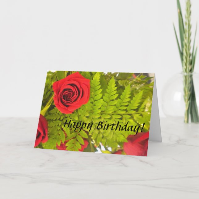 Tarjeta de cumpleaños Red Rose N Fern (Anverso)