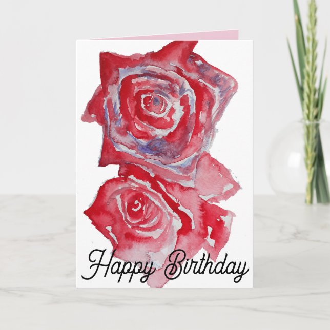 Tarjeta de cumpleaños Red Rose Watercolor (Anverso)
