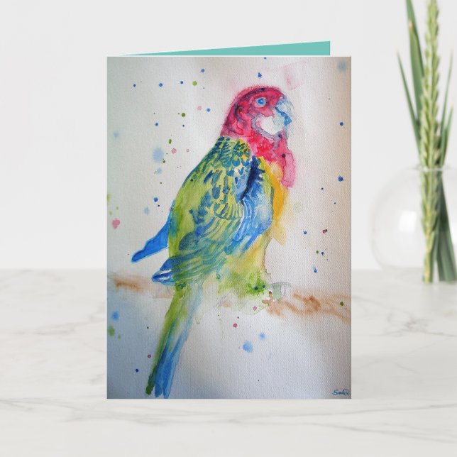 Tarjeta de cumpleaños Red Rosella Parrot Bird Wate (Anverso)