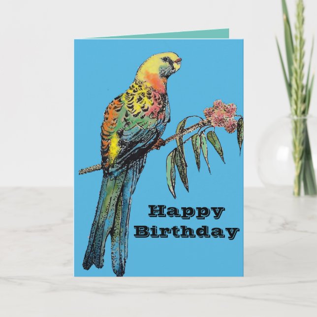 Tarjeta de cumpleaños Red Rosella Parrot Bird Wate (Anverso)