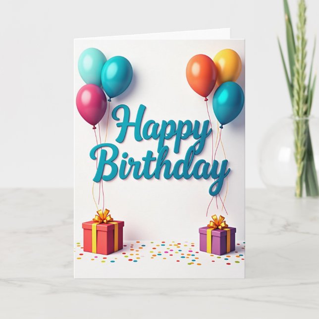 Tarjeta de cumpleaños regalos 3D (Anverso)