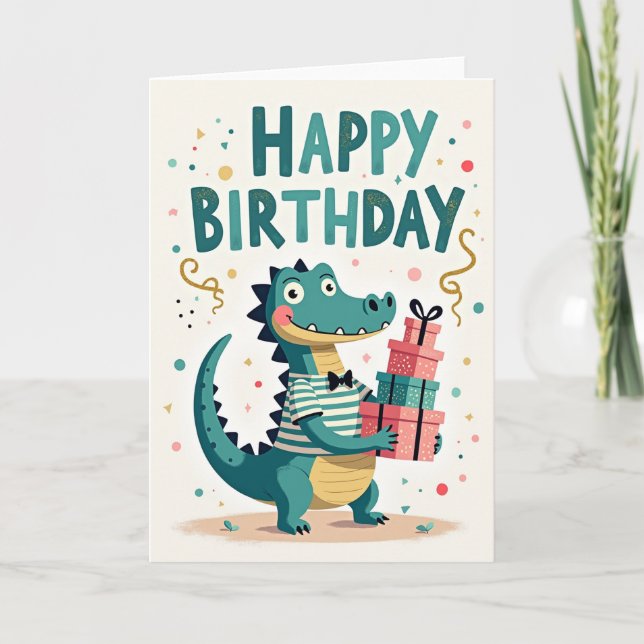 Tarjeta de Cumpleaños Regalos de Reptil Sonriente (Anverso)