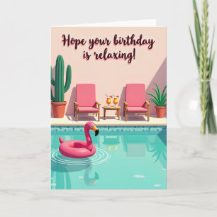 Tarjeta de cumpleaños relajada junto a la piscina