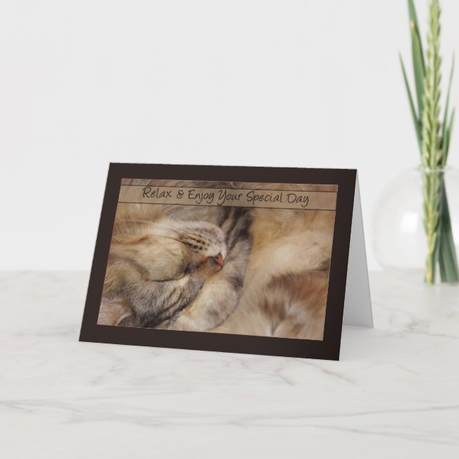 Tarjeta de Cumpleaños Relájese Con Un Gato Maine D (Anverso)