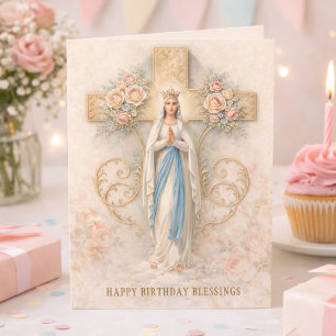 Tarjeta de cumpleaños religiosa de la Virgen María