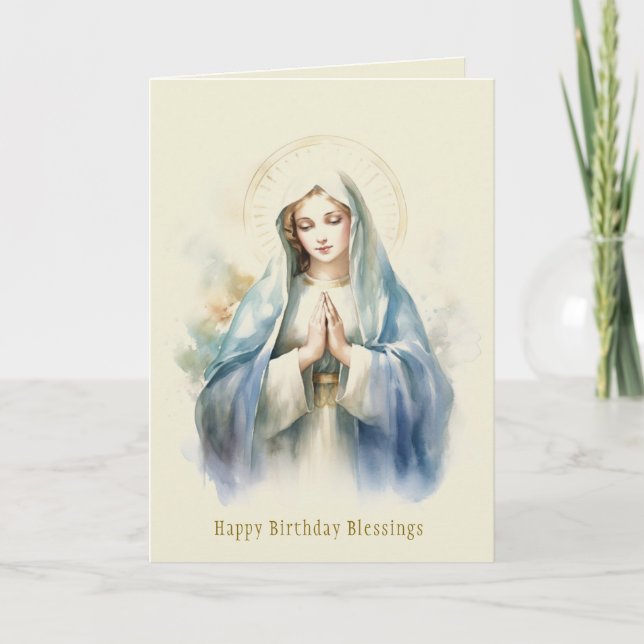 Tarjeta de cumpleaños religiosa Virgin Mary (Anverso)